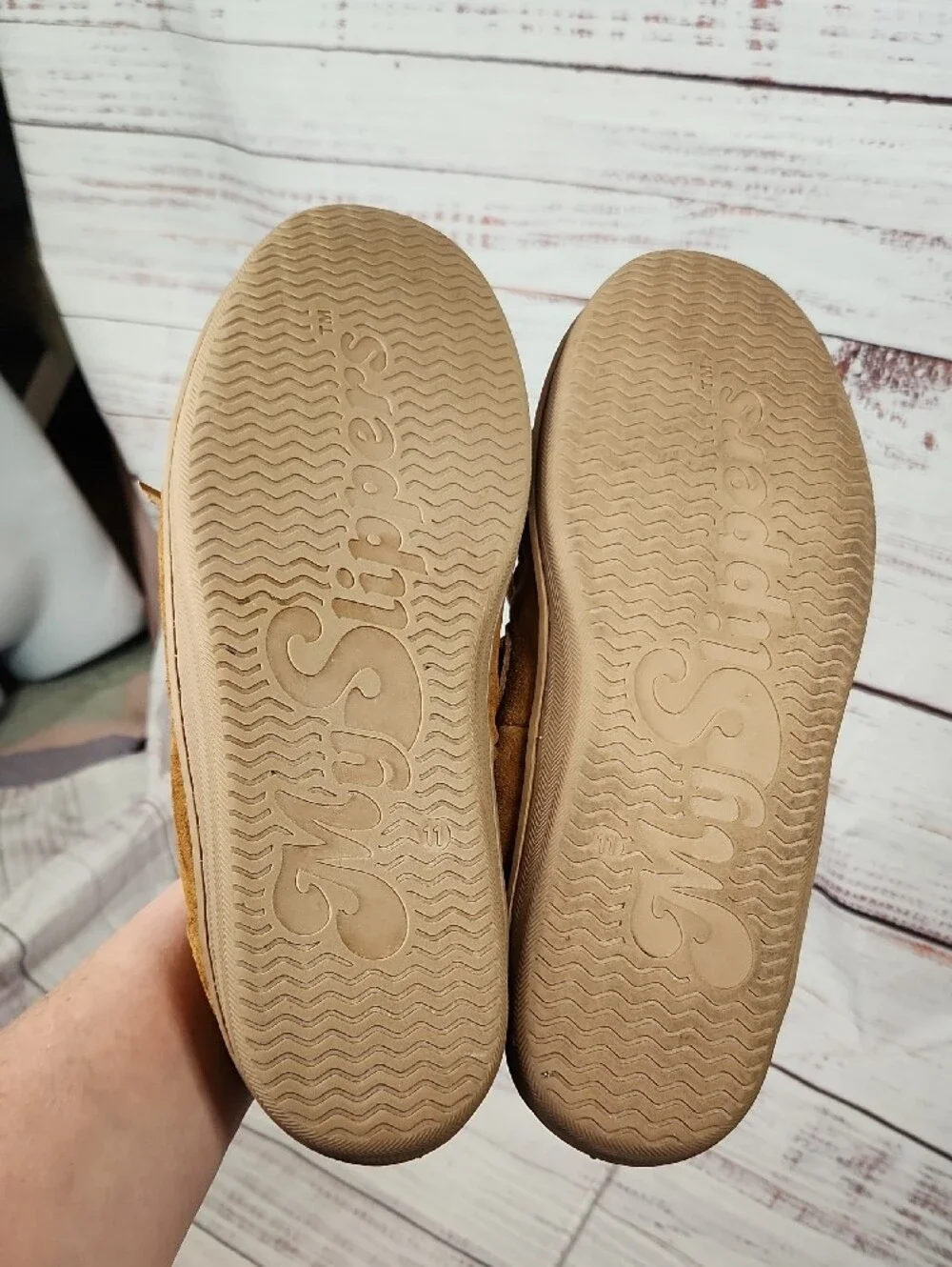 My Slippers Men's Suede Moccasin Slippers with Faux Fur Lining - Tan